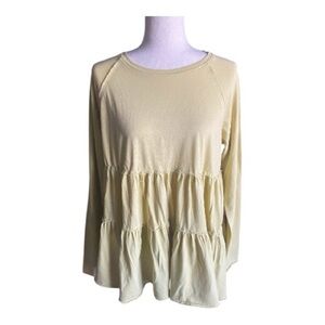 EASEL-LIGHT YELLOW BABYDOLL STYLE TOP-WOMENS SIZE MEDIUM